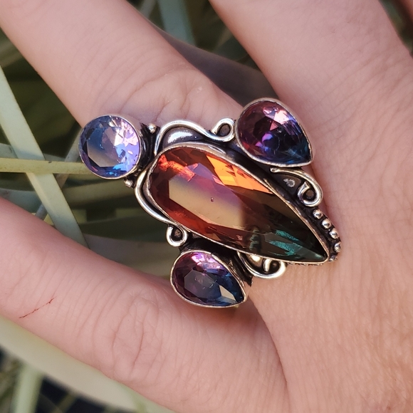 New Bi-Color Tourmaline 925 Silver Statement Ring. - Picture 9 of 16